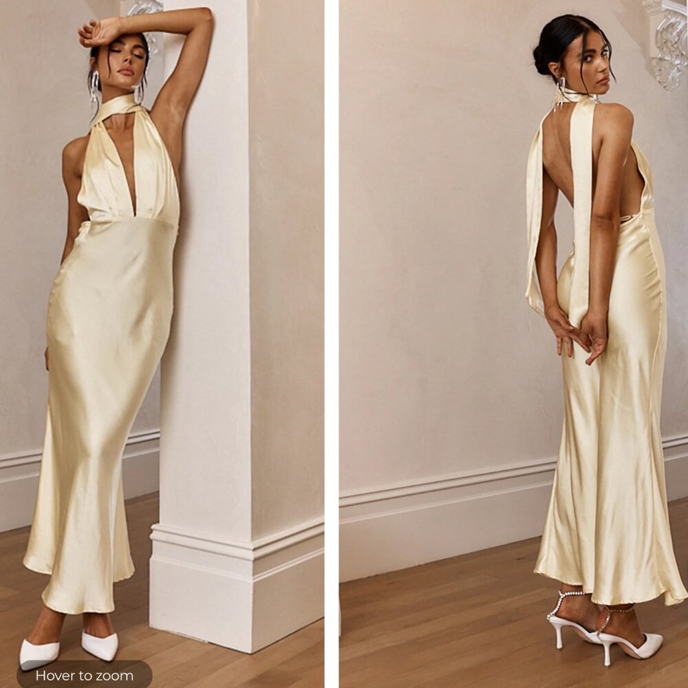 Worn once! Italia Azure Halterneck Maxi Dress Butter